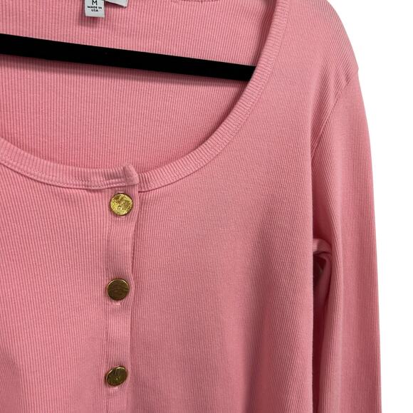 S’edge Pink Button Up Ribbed Cotton Long Sleeve Cardigan Sweater Womens Medium - Picture 3 of 5
